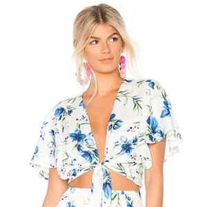 NEW Beach Riot Laurel Tie-Front Blue and White Floral Blouse
